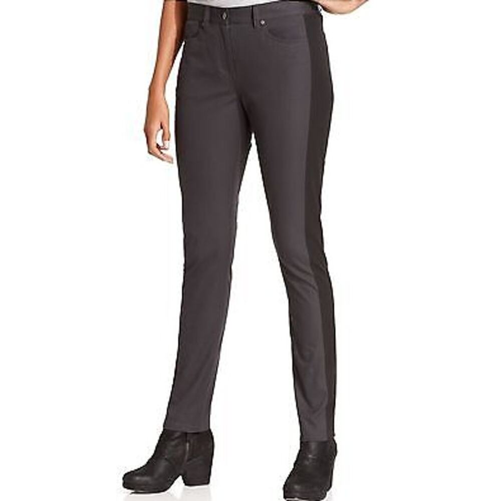 Eileen Fisher Tuxedo Stripe Organic Cotton Skinny Ankle Pants - Black - Medium